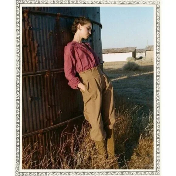 💕DOEN💕 Louvre Pant ~ High Waisted Pleated Ankle Pants Bark Brown 6 NWT